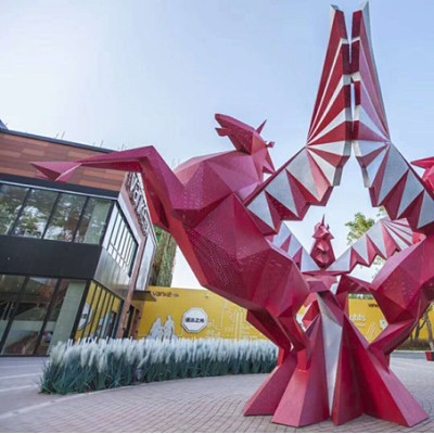 辽宁大型冲孔钢板双马雕塑 步行街景观飞马动物制作