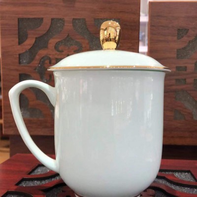定陶瓷带过滤带盖景德镇影青礼品单杯子家用办公泡茶杯