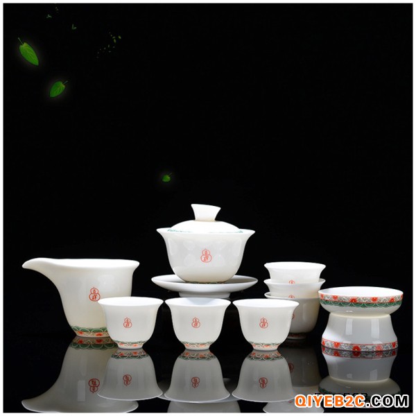 中国风陶瓷功夫茶具套装 繁花似锦书房家用陶瓷茶具