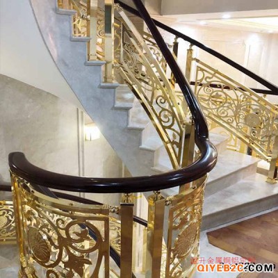 黄铜色铜楼梯 宣城新款铜雕花护栏旋转铜制实木