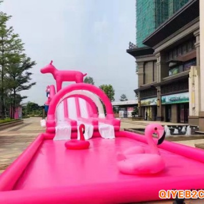 夏季解暑游戏水上乐园设备冰雪世界出租粉红滑梯出租