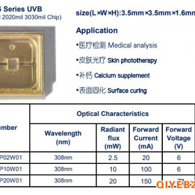 UVB紫外LED3535封装308nm2.2mW灯