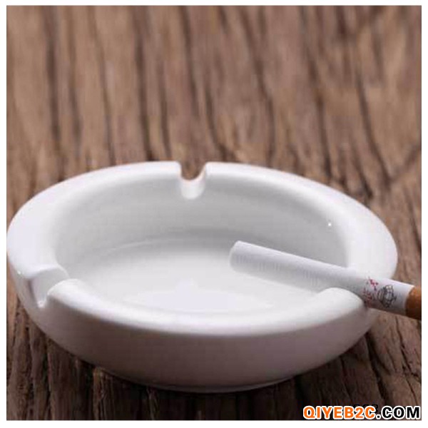 三孔纯白陶瓷烟灰缸定制logo 带盖陶瓷烟灰缸